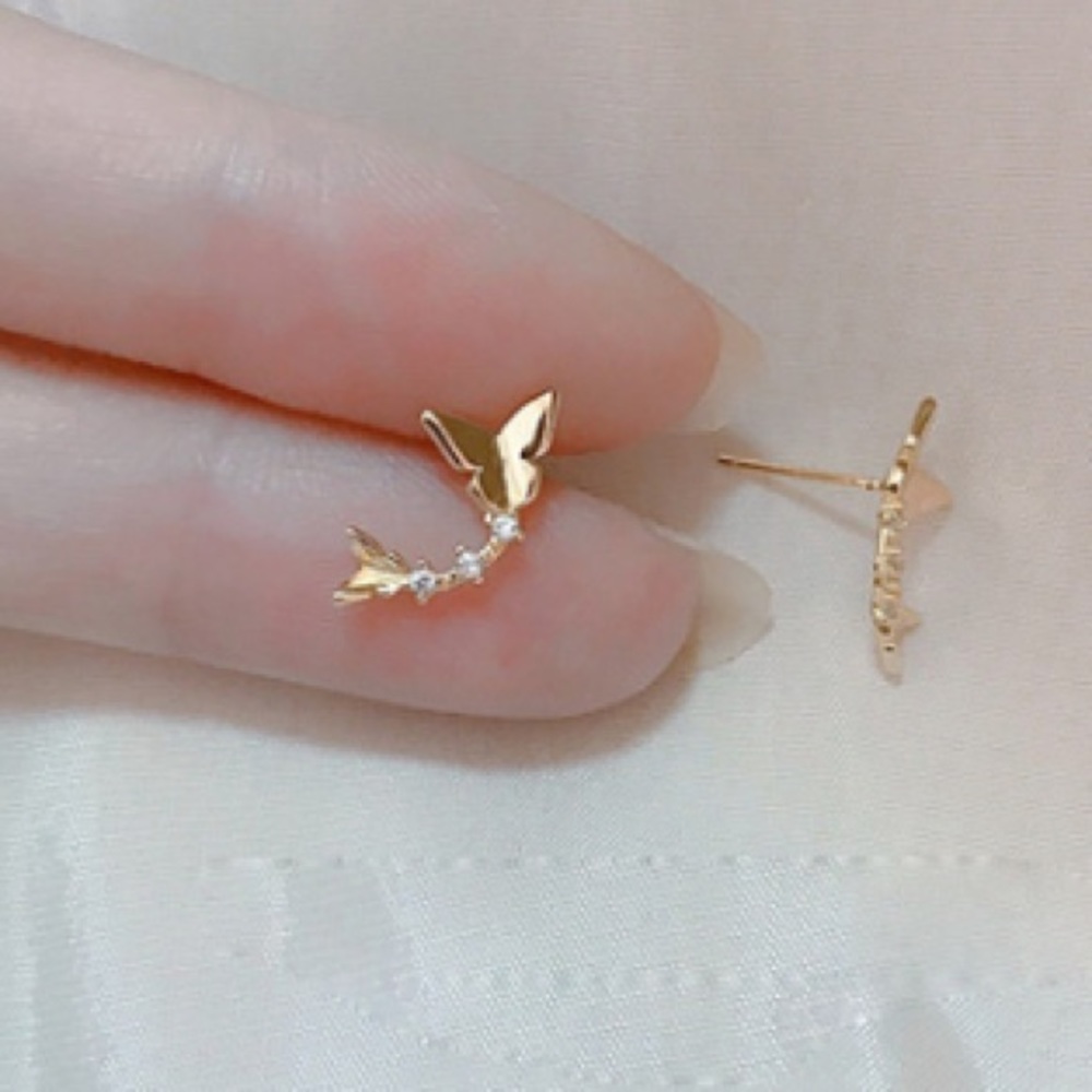 14K GOLD Ultra Delicate Dainty Butterflies Ear Climber Zirco MicroStud E… - Picture 4 of 16